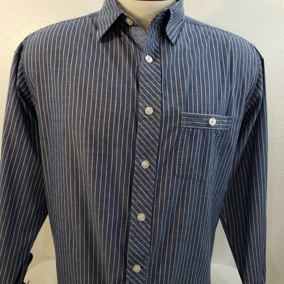 Paper Denim Cloth Mens Shirt Button Up Size Medium Stripe Contrast Cuff PDC - Picture 7 of 9